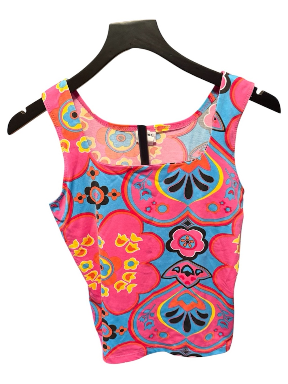 Timing USA Retro Floral Psychedelic Tank Top Pink Blue Made in USA Large